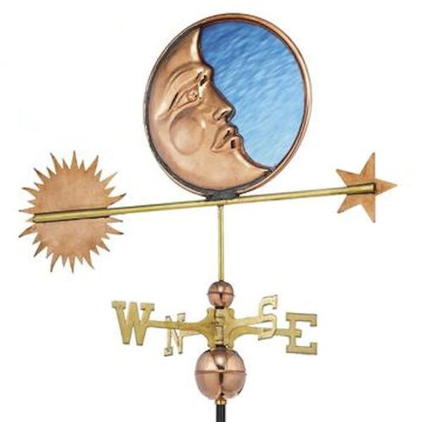 Stained Glass Moon Weathervane Star Unique Sculptural Artwork